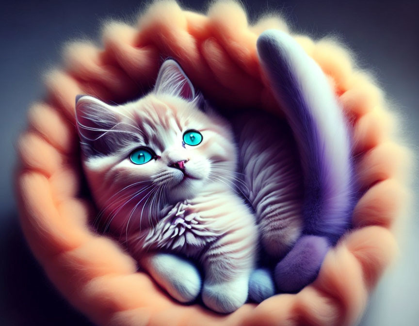 Digitally Enhanced Image: Cat with Blue Eyes in Soft Tunnel