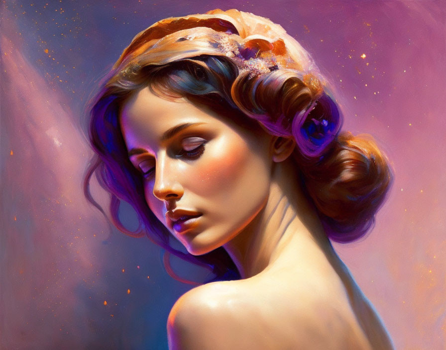 Ethereal portrait of a woman with warm hues and dreamlike brushwork