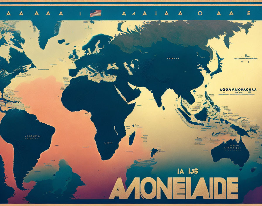 Vintage-style world map with warm color gradient and non-English characters.