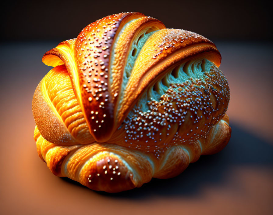 Golden-brown Braided Bread with Sesame and Poppy Seeds on Dark Surface