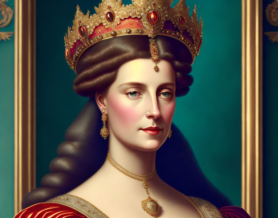 Regal woman digital artwork with crown and ornate details