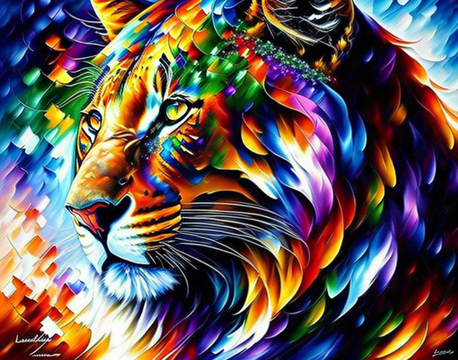 Colorful Tiger Face Artwork with Dynamic Swirling Patterns