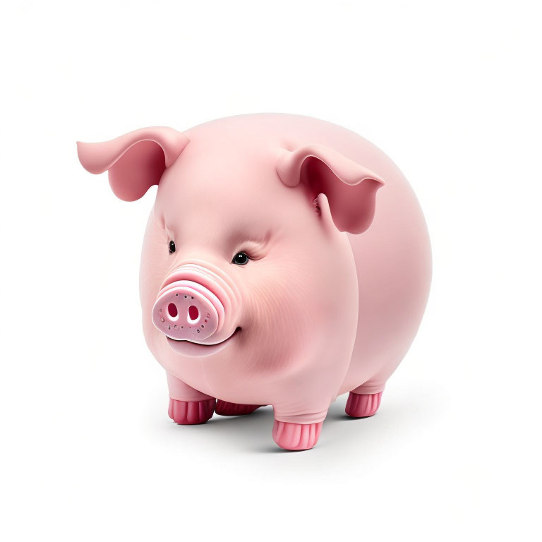 Pink Piggy Bank Digital Illustration on White Background