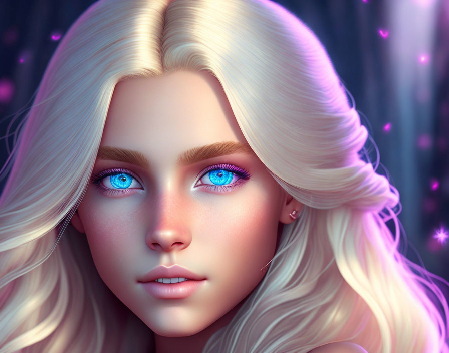 Person with Bright Blue Eyes and Blonde Hair in Digital Art