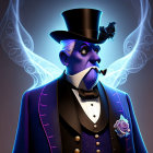 Victorian gentleman with top hat and glowing blue energy portrait