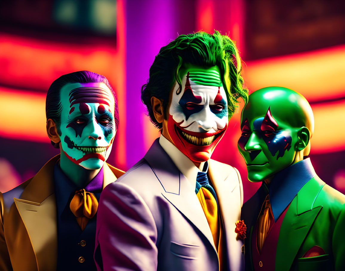 Colorful Joker Characters in Neon Background