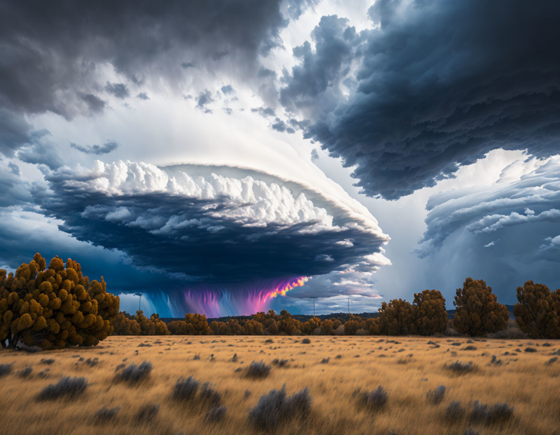 Impressive supercell cloud over colorful landscape