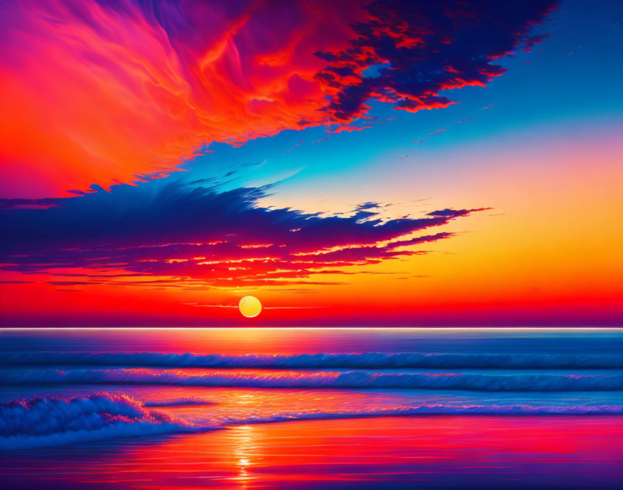 Colorful Ocean Sunset with Pink and Orange Clouds Reflecting on Water