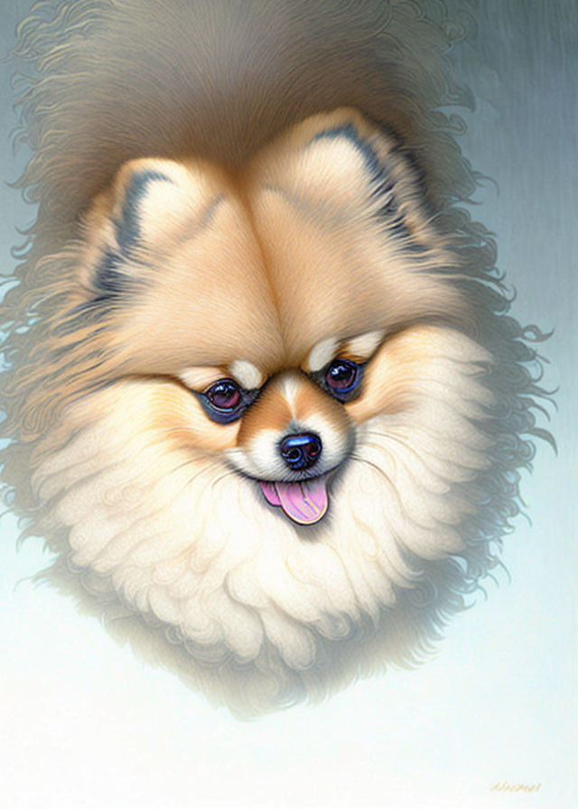 Fluffy Pomeranian Dog Illustration with Large Eyes