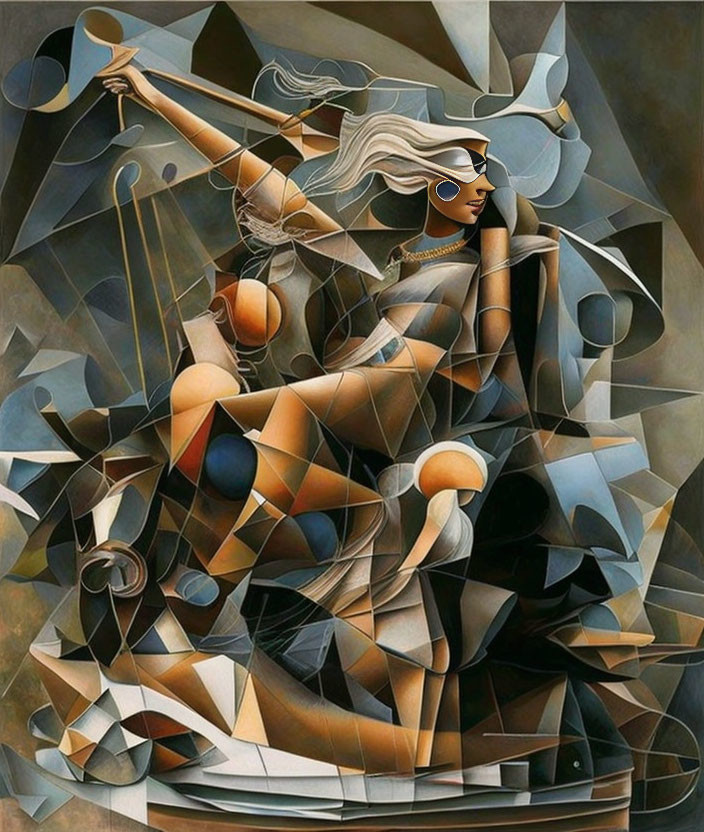 Geometric Abstract Art: Stylized Woman in Cubist Style