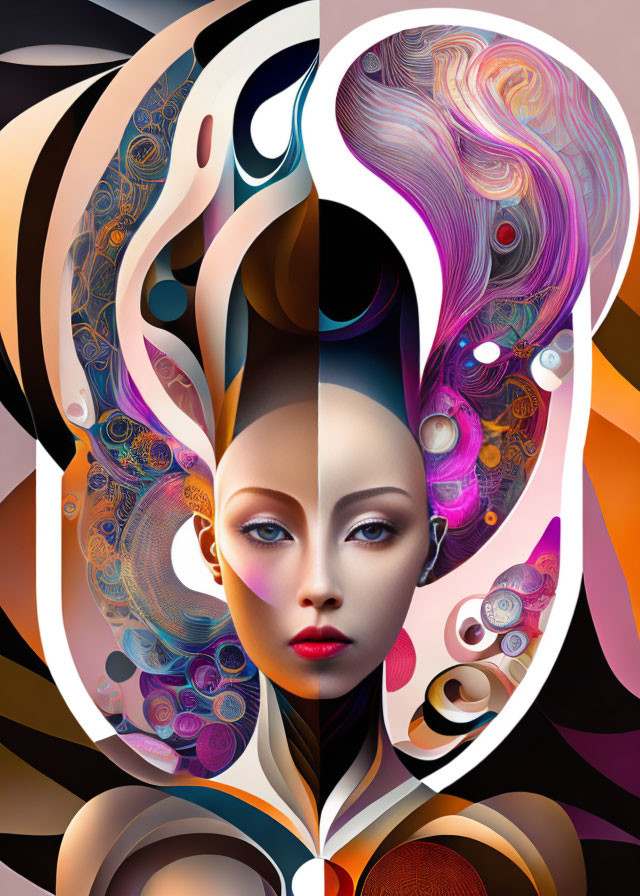 Colorful Abstract Digital Artwork Featuring Stylized Female Face