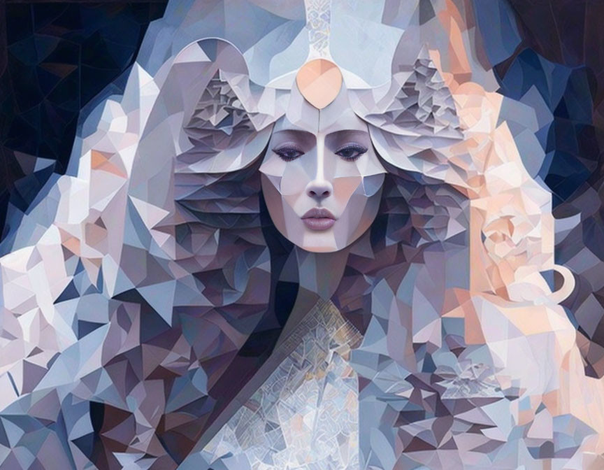 Geometric abstract portrait of a woman with horn-like elements