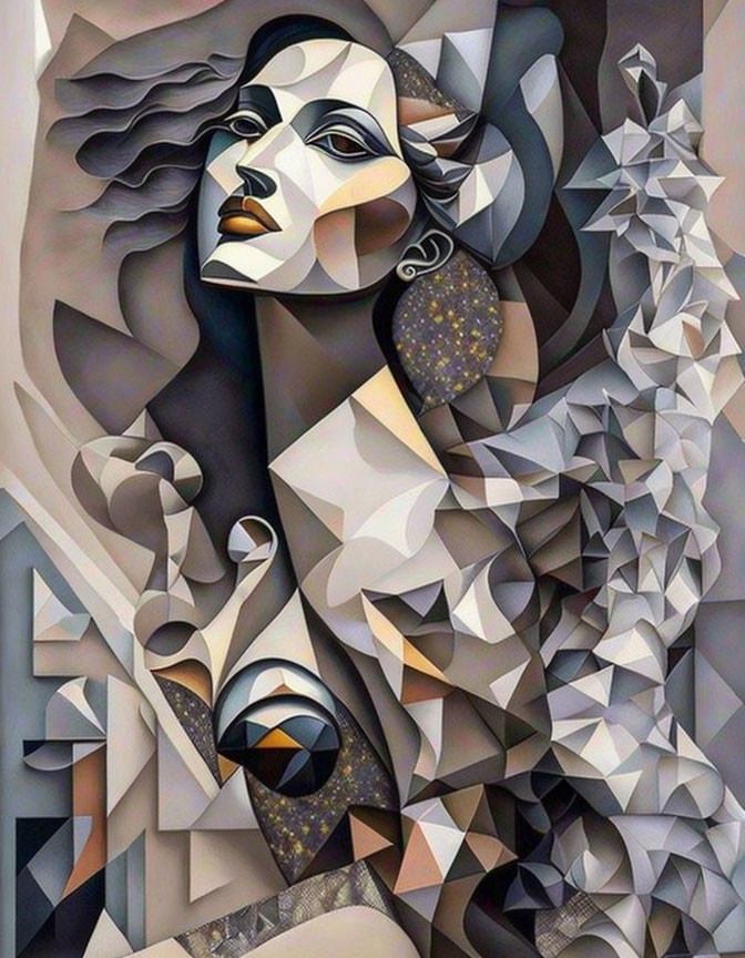 Cubist-style Woman's Portrait in Geometric Shapes