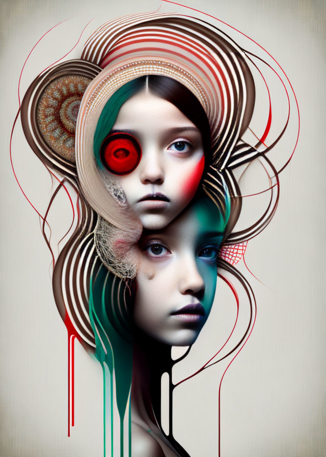 Symmetrical surreal digital artwork with organic and geometric shapes