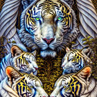 Colorful Tiger Artwork Featuring Intricate Patterns & Floral Motifs