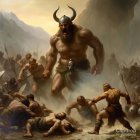 Viking warrior painting in battle scene.