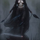 Ethereal Figure in Dark Misty Atmosphere with Spear