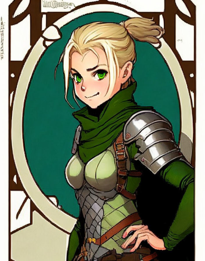 Blonde-Haired Female Character in Medieval Armor Illustration