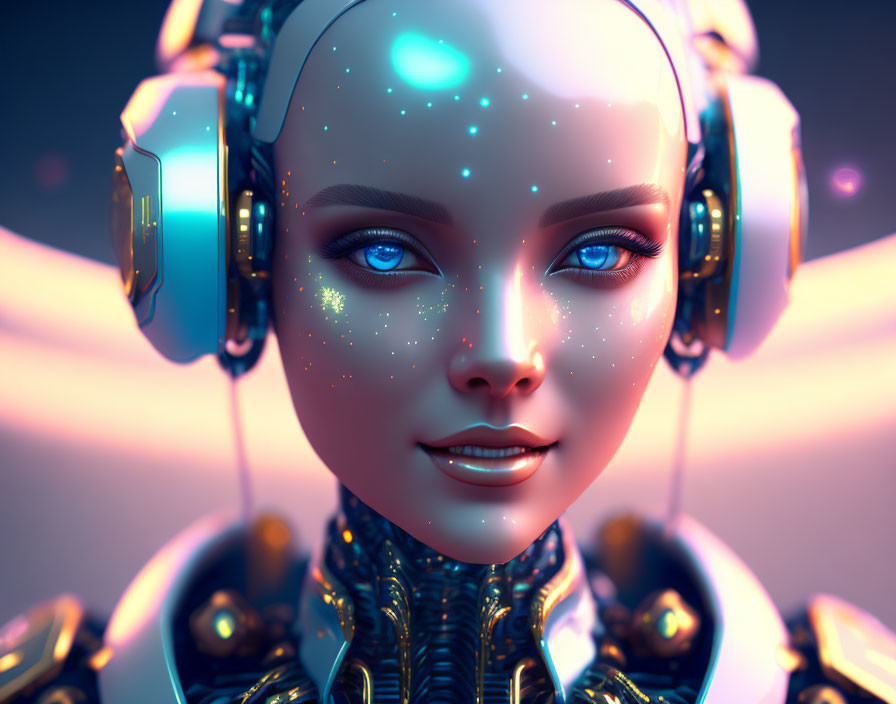 Female Android 3D Illustration with Glowing Blue Eyes