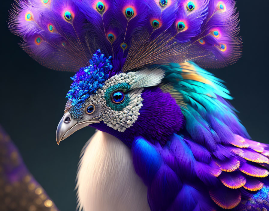 Detailed Peacock Illustration with Iridescent Feathers