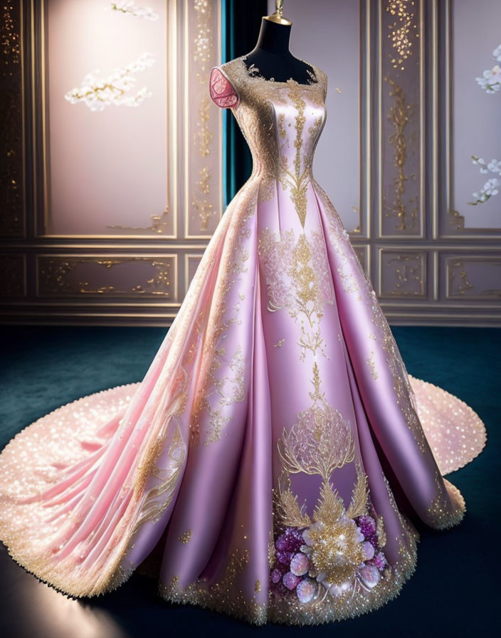 Luxurious Room Displaying Elegant Pink Evening Gown