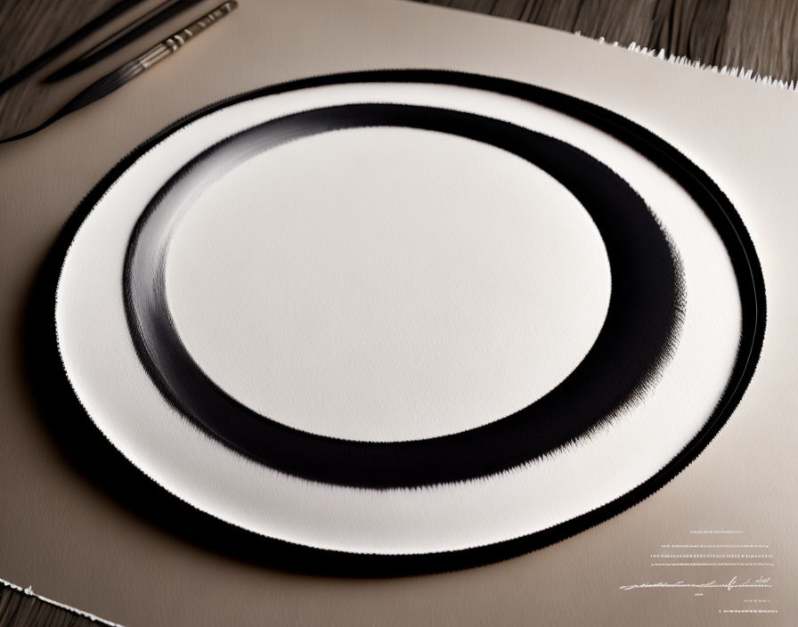 Monochrome plate illustration with brushstroke design on textured surface