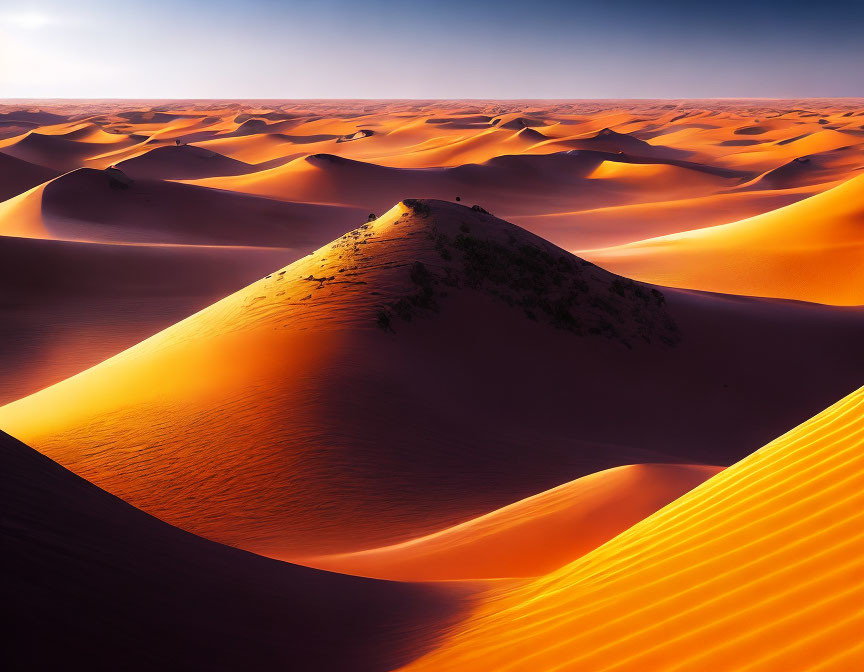 Sunlit Desert Sand Dunes with Long Shadows