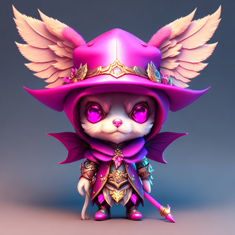 Colorful 3D illustration of cute creature in fantasy armor