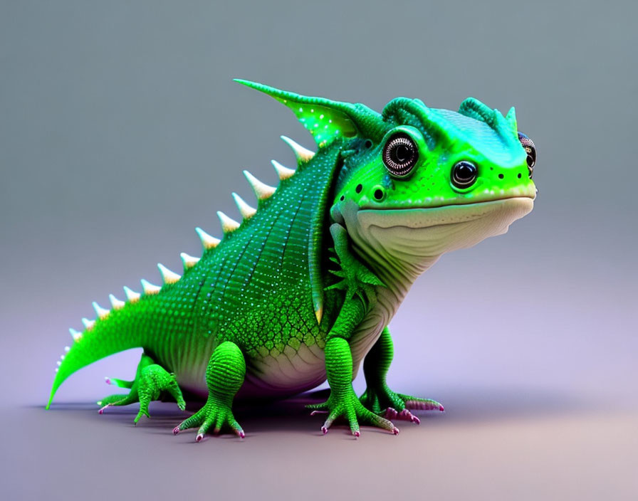 Colorful 3D Cartoon Creature with Frog and Lizard Features