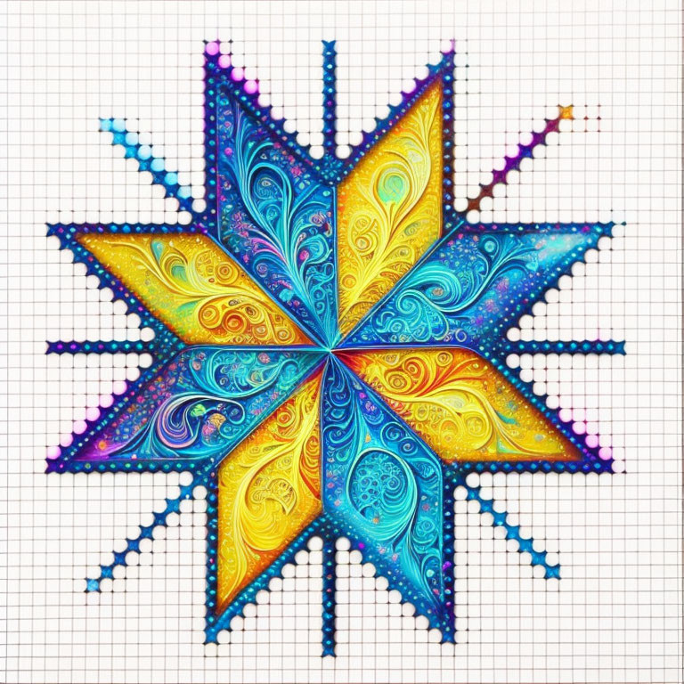 Colorful Mandala Design on Graph Paper Background