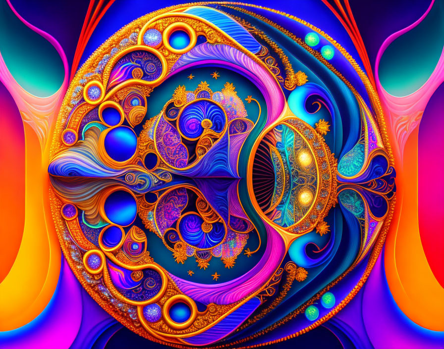 Colorful Fractal Art: Bold Blues, Oranges, and Purples