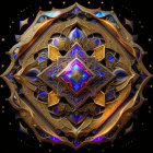 Symmetrical Digital Mandala in Gold, Blue, and Jewel Tones