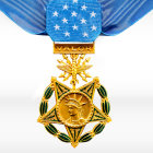 Blue Ribbon Medal with Gold Stars and Floral Motif