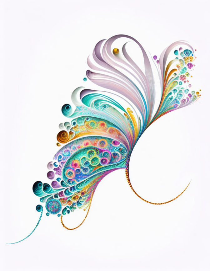 Colorful Abstract Peacock Feather Artwork on White Background