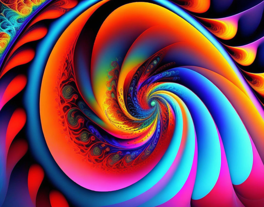 Colorful Swirling Fractal Art in Blue, Orange, and Pink