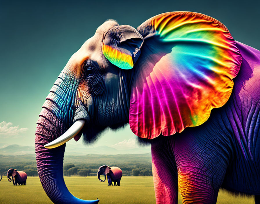 Colorful Elephant Stands Out in Savanna Scene