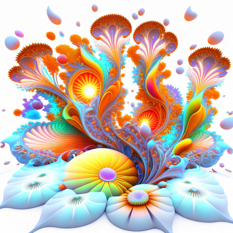 Colorful Organic Fractal Image with Blooming Flowers and Abstract Patterns