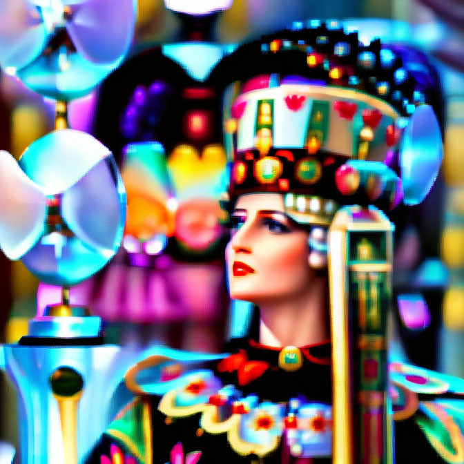 Colorful digital art: royal figure in crown, bold colors, surreal blur