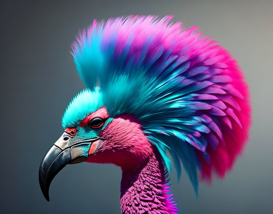 Colorful Bird with Pink and Blue Plumage on Grey Background