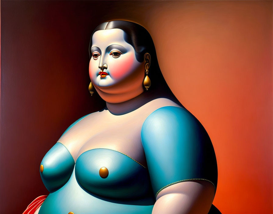 Voluptuous Woman Portrait with Exaggerated Features
