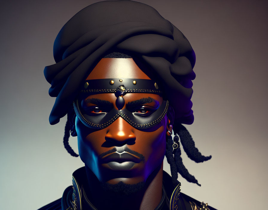 Person with stylish turban, sunglasses, braided hair in digital art