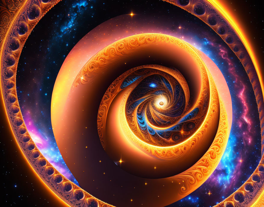 Colorful Fractal Spiral Art in Orange and Blue Hues