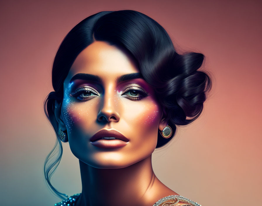 Vibrant digital artwork: Woman with stylized makeup and hair