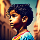 Curly-Haired Child with Beads in Urban Setting