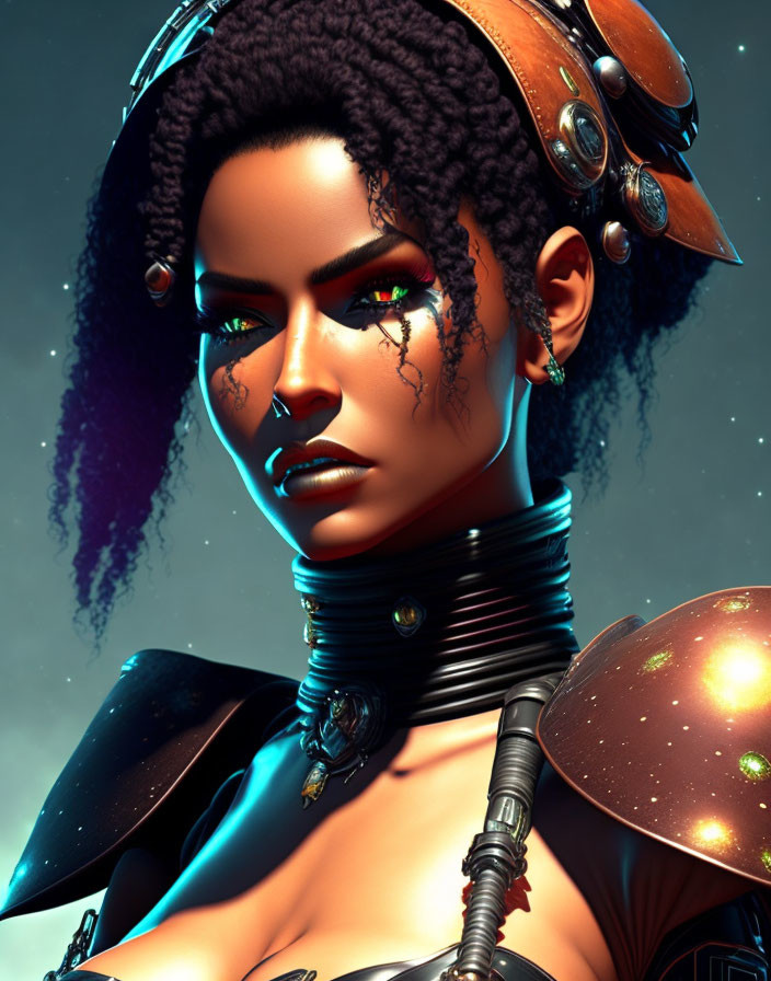 Futuristic digital portrait of a woman with sci-fi elements