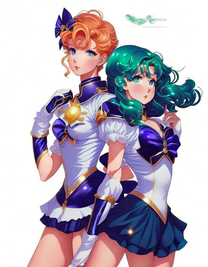 Stylized female anime characters in sailor-themed outfits