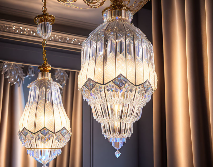 Intricate Crystal Chandelier with Gold Accents and Soft Light