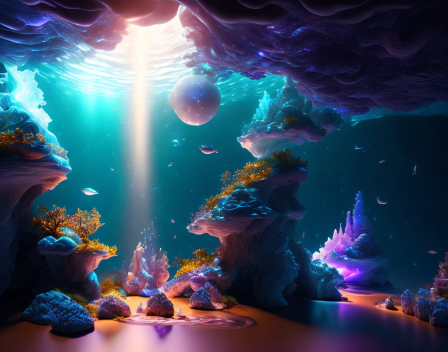 Vibrant Coral Formations in Underwater Fantasy Scene