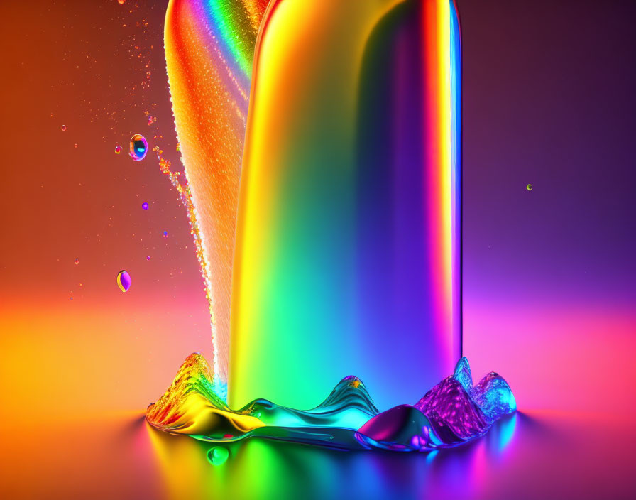 Colorful Abstract Liquid Splash with Rainbow Colors and Bubbles