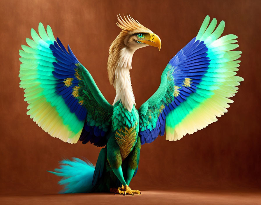 Colorful eagle digital artwork on brown background